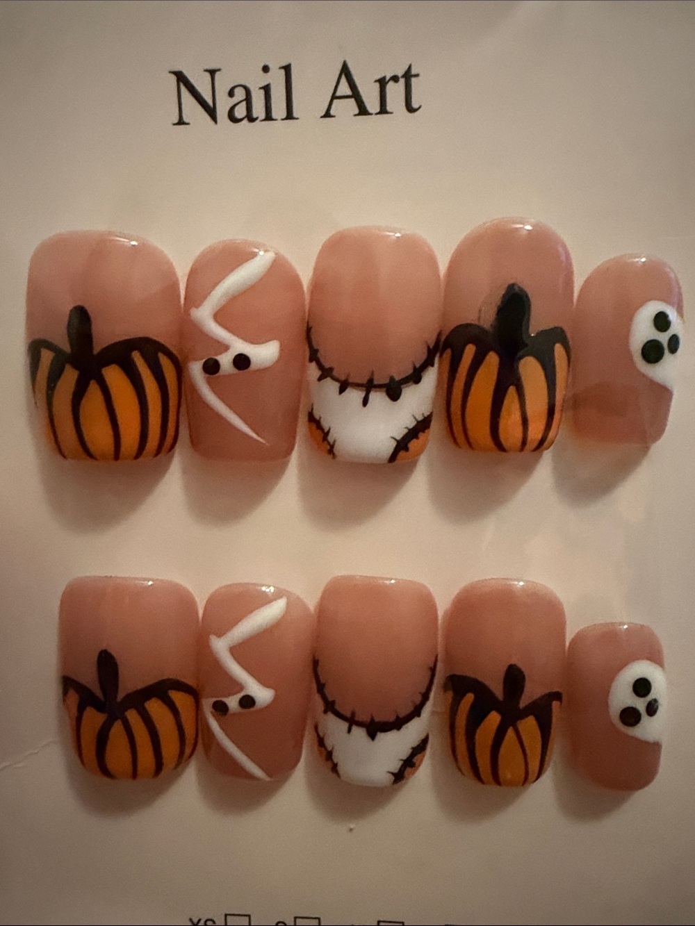 Halloween Pumpkin Nail Art Press-On Set - Nude & Orange
